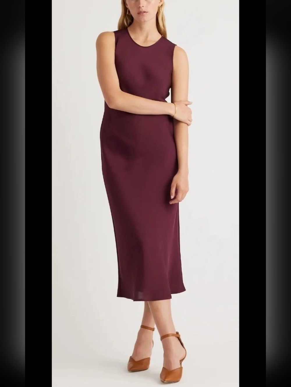 Quince Washable Stretch Mulberry Silk Tank Midi Dress, Small, Wine Red, NWT